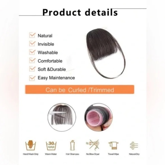 Medium Dark Brown 100% Human hair Clip-In Bangs - Picture 4 of 9